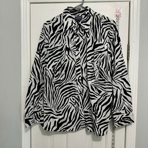 Chaps Ralph Lauren Classics Shirt 1x cotton Zebra Black White Button down shirt - Picture 3 of 9